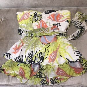 Nanette Lepore floral ocean print ruffled bustier with waist sash